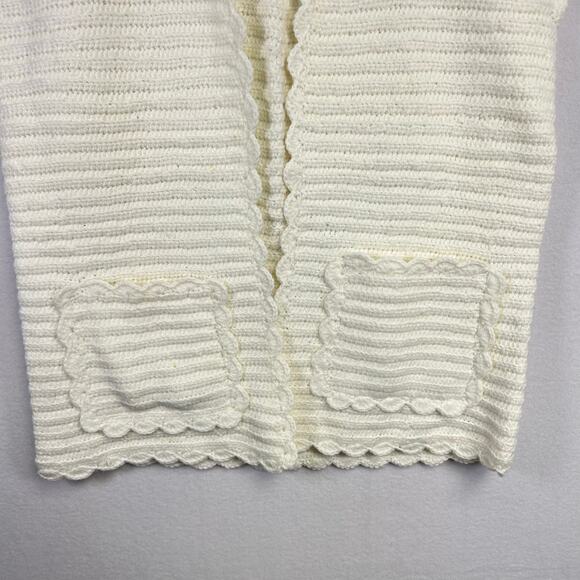 Woman's Crochet Knit White Sleeveless Cardigan - L/ XL Cottagecore Boho Vintage - Picture 3 of 8